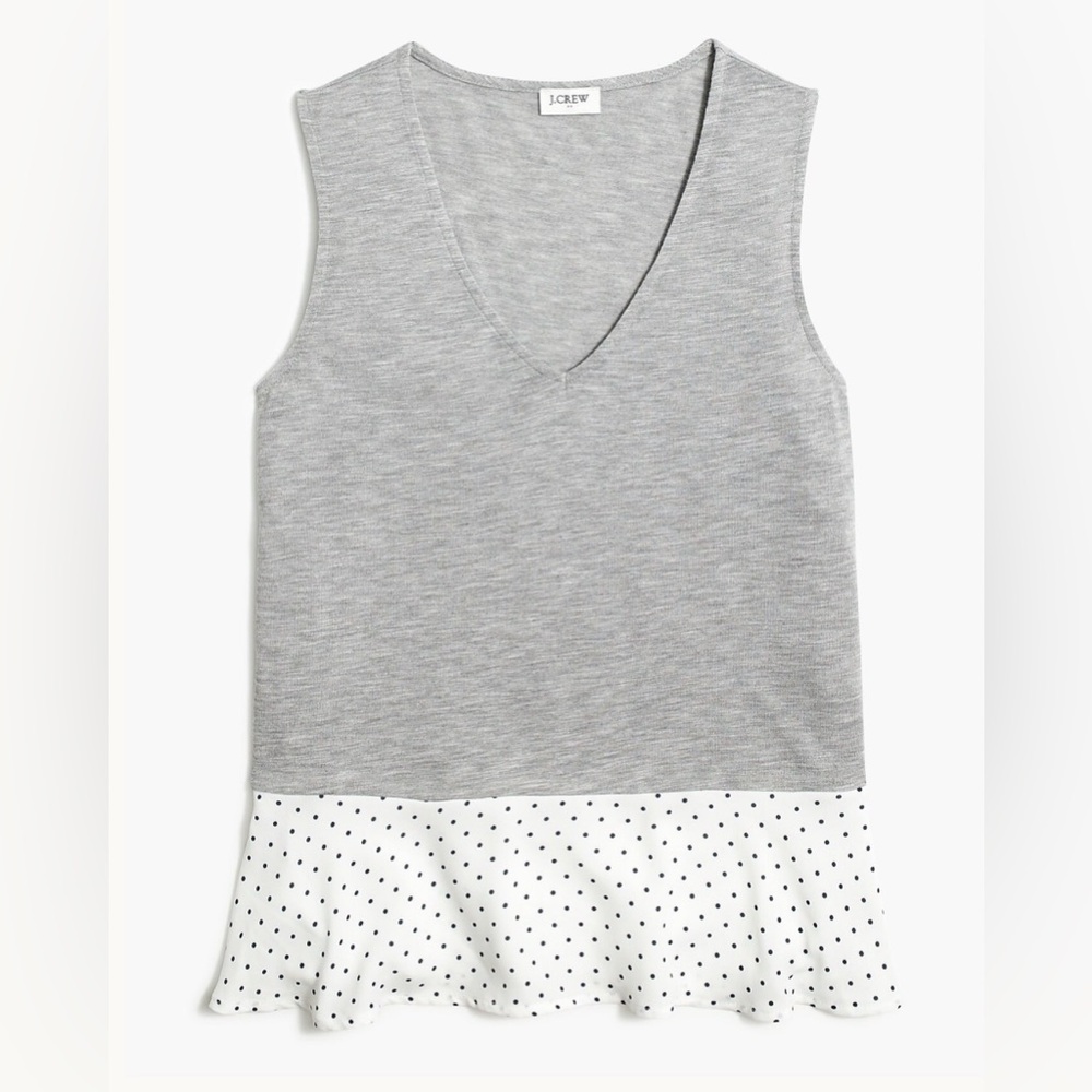 J. Crew Women’s Drapey V-neck tank top with woven hem Grey and Polka Dot Size XL
